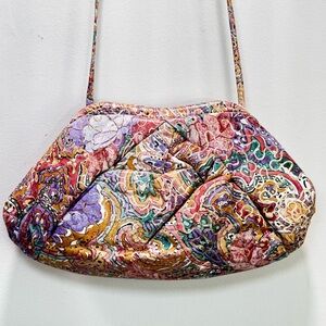 Vintage 1980s Quilted Painted Leather Paint‎ Splash Purse Handbag Multicolor